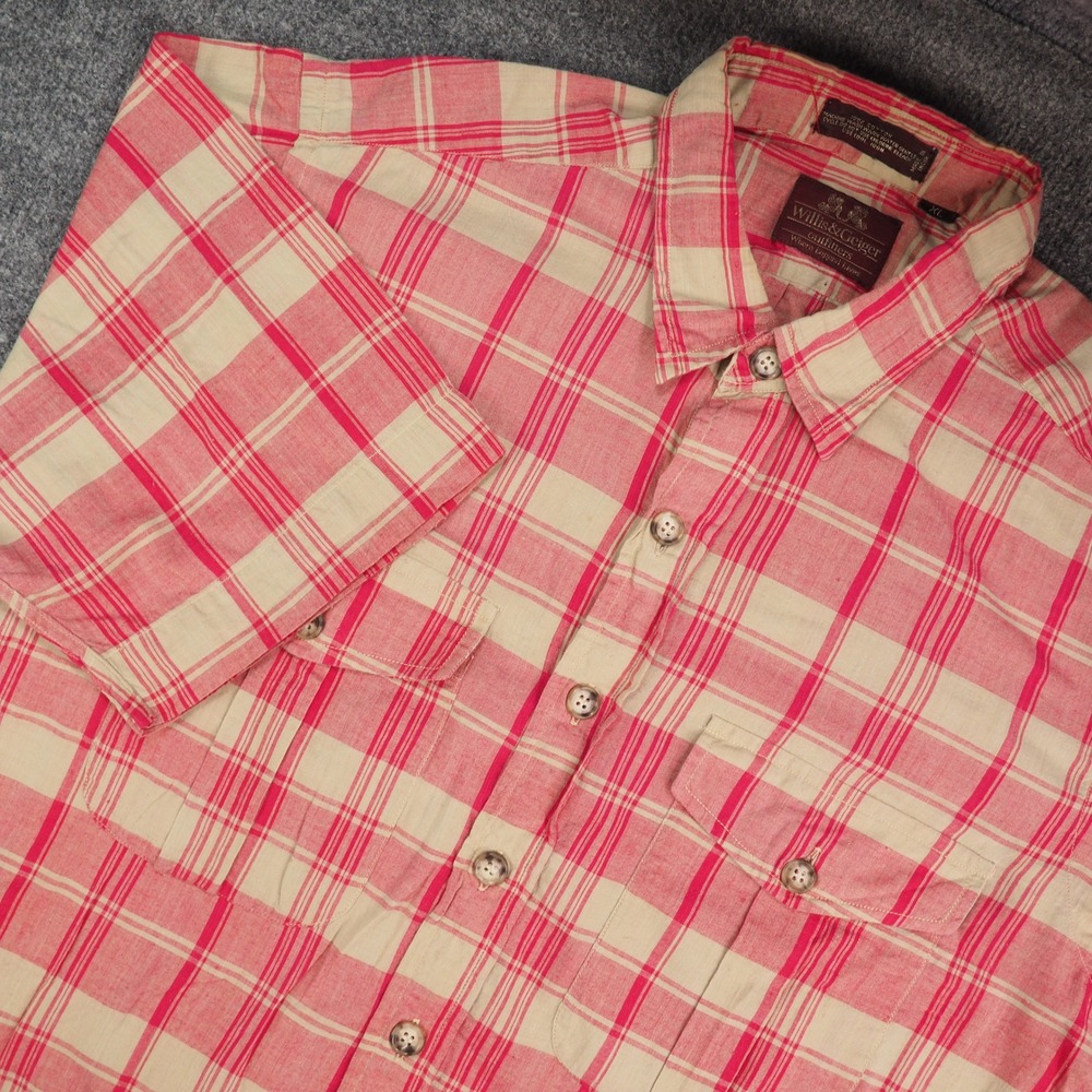 Willis & Geiger Shirt Mens XL Short Sleeve Red Plaid Safari Adventure Cotton